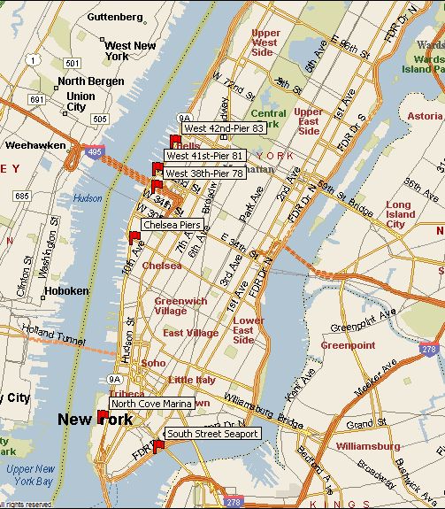 Manhattan Boat Pier Locations Map